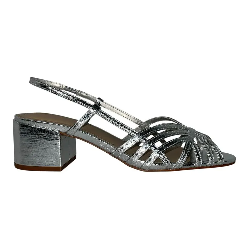 Giani Bernini Women's Myrahh Cagey Slingback Block Heel Sandals Silver Size 7